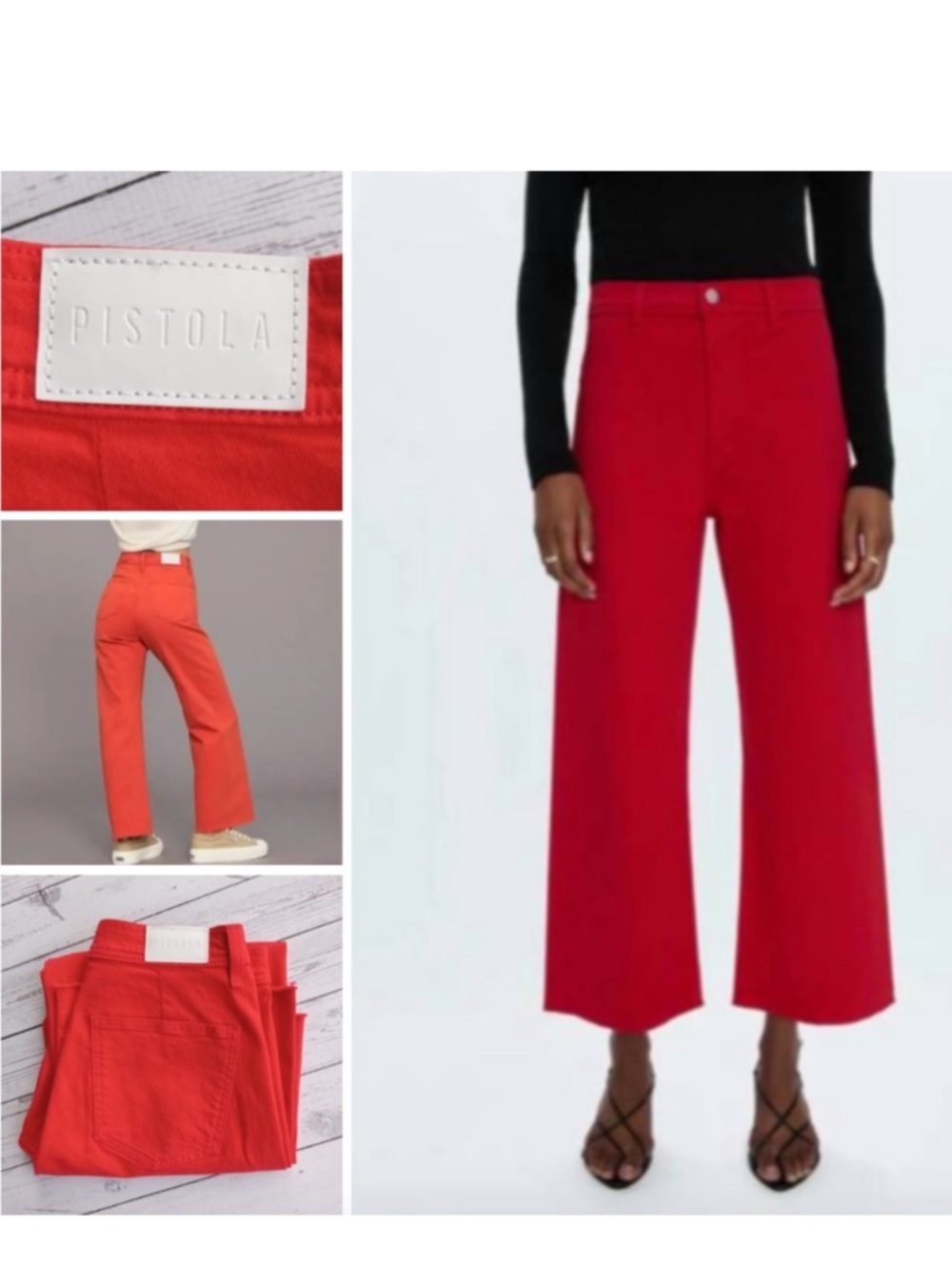Pistola Penny style Bright Red Wide-Leg Cropped Trousers
